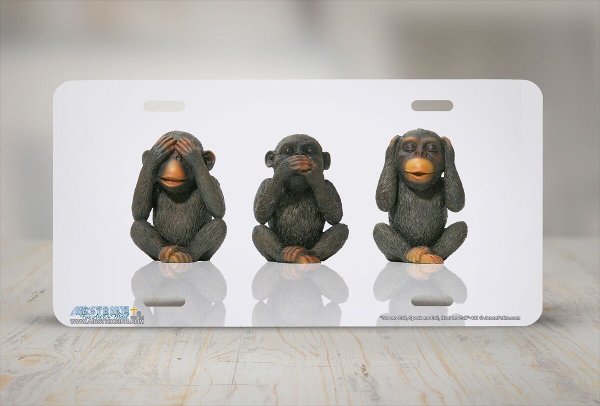 3 Monkeys License Plate 3 Monkeys Car Tag See No Evil Speak