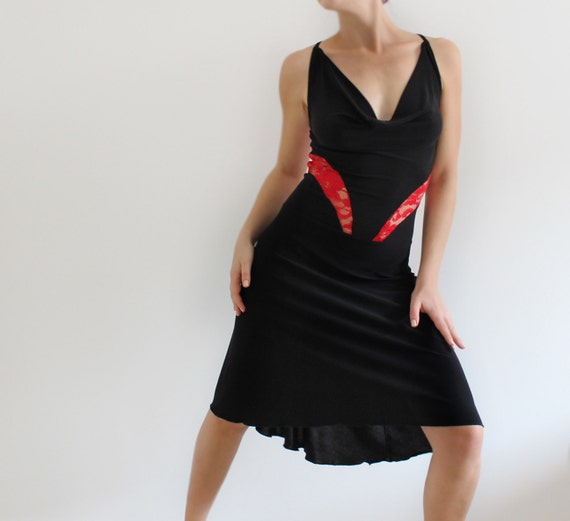 Robe rouge noir Tango Milonga le soir avec empiÃ¨cements de dentelle ...