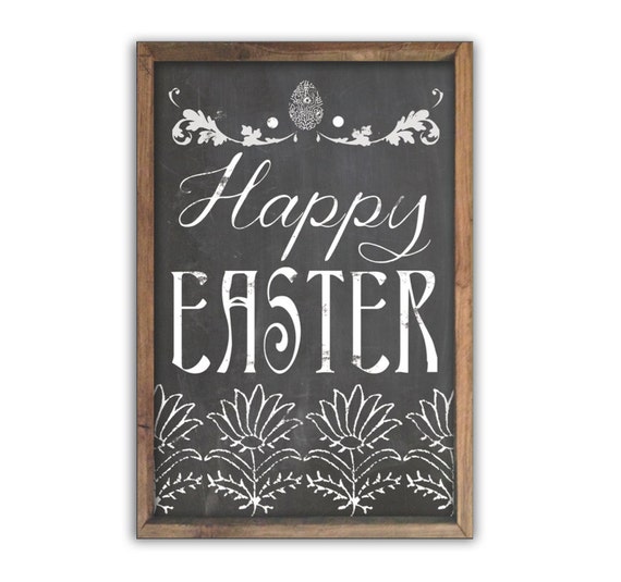 Happy Easter chalkboard look wooden sign framed out in wood