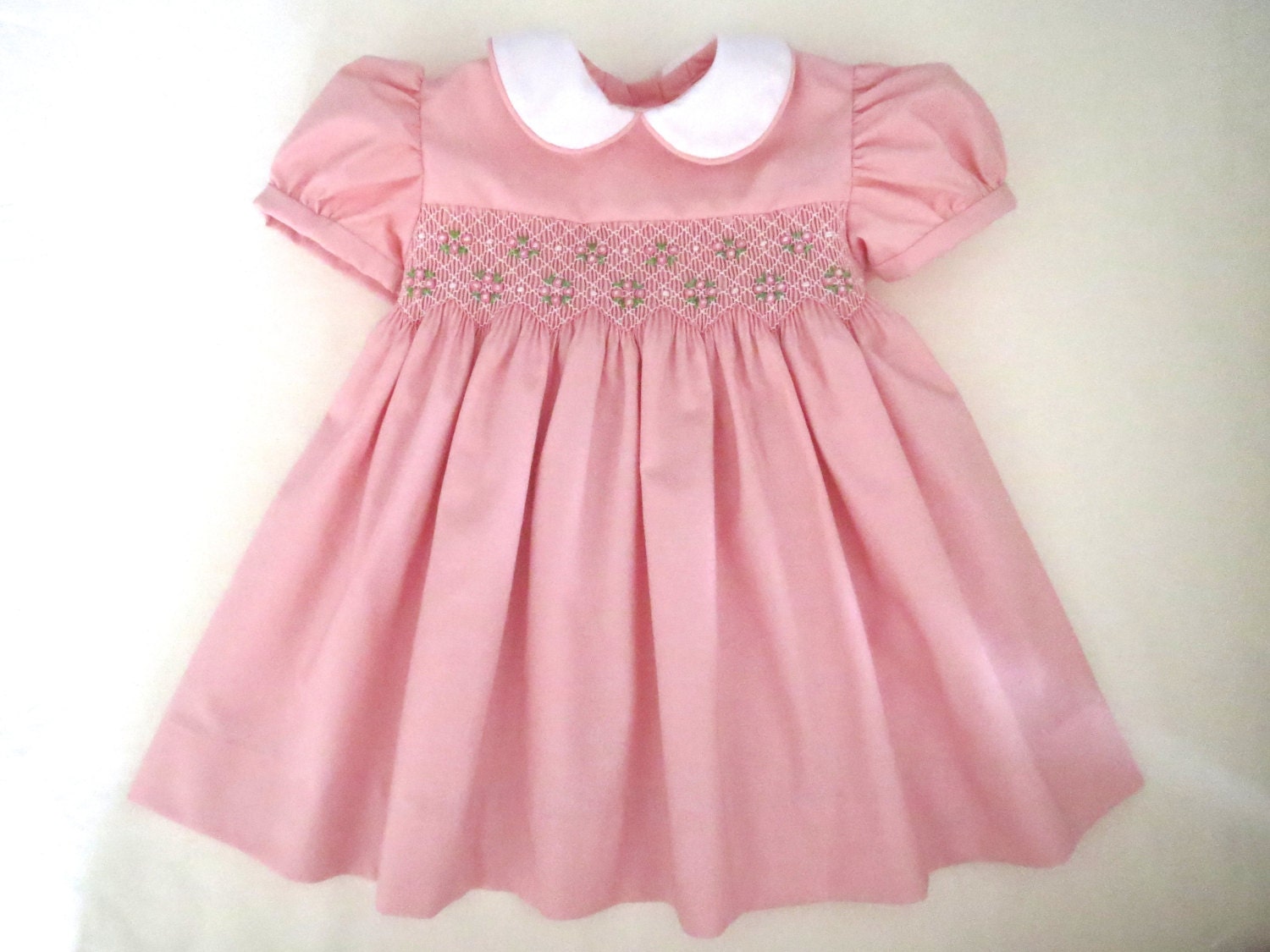 Lovely Light Pink and White Hand Smocked Dress for Baby Girl.
