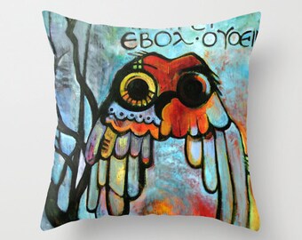 Owl Throw Pillow, Unique Owl Pillow, Whimsical Owl Decor, Owl Decor, Fine Art Decor, Animal Decor, Housewarming Gift, Fine Art Gift, Unique