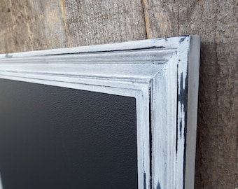 Magnetic Chalkboard Heavily Distressed White Black Vintage Style Frame -Magnetic Board - Chalkboard - Shabby Chic