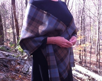 Outlander Inspired Scottish Tartan Stole. Brown and gray-blue. Pure wool woven in Scotland.