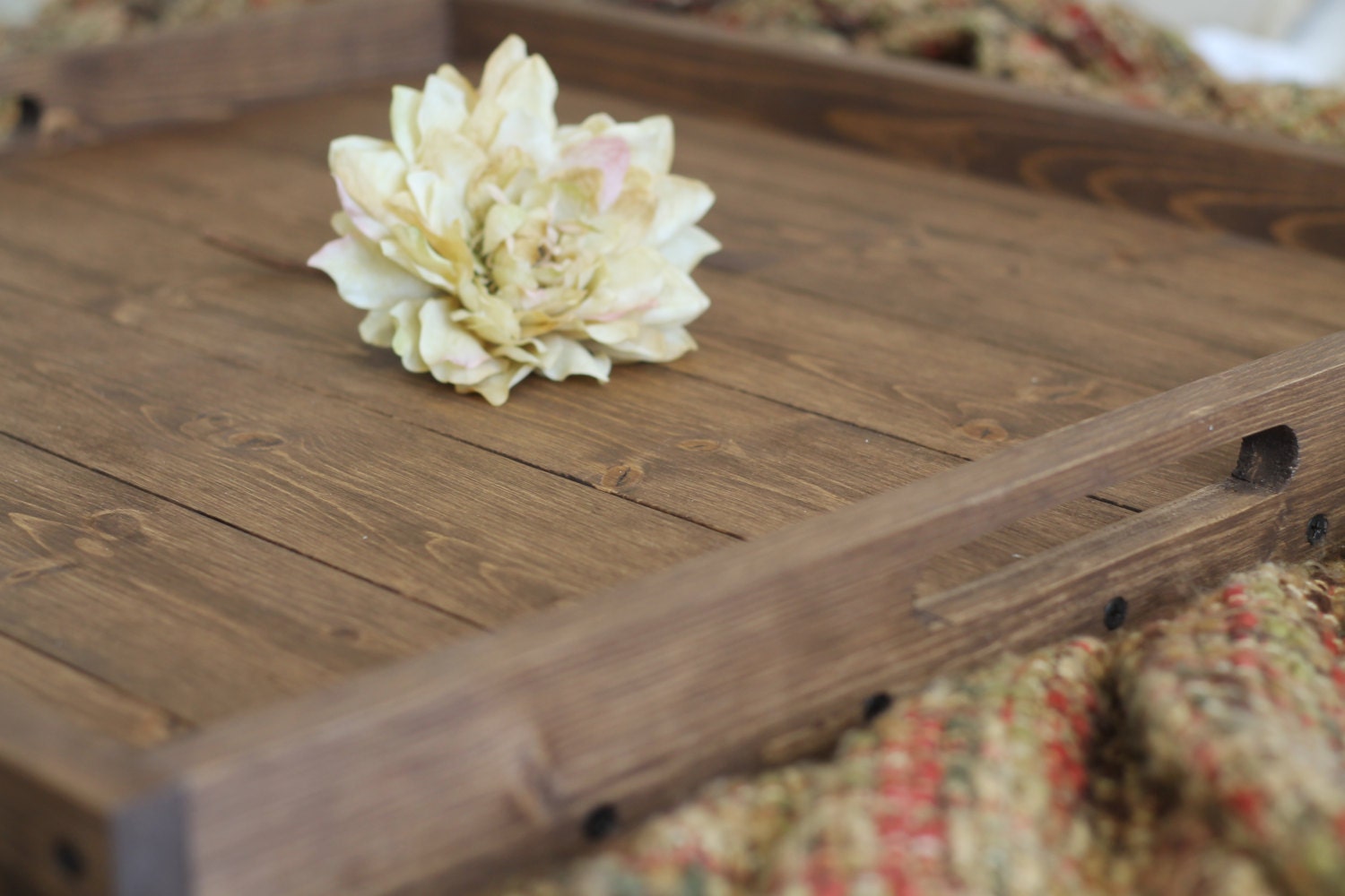 Rustic Wooden Ottoman Tray Coffee Table Tray Serving Tray