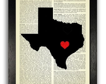 TEXAS STATE Art Print, Texas State Map Poster, Texas Love Heart Wall Decor, Custom State Artwork, Texas Map Print, Custom Texas Map Artwork