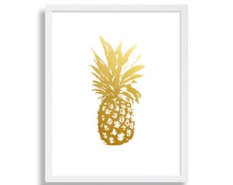 Gold Pineapple Print Faux Gold Foil Print Minimalist Art Print Modern Home Decor Living Room Art Fancy Poster White & Gold Print Classic Art