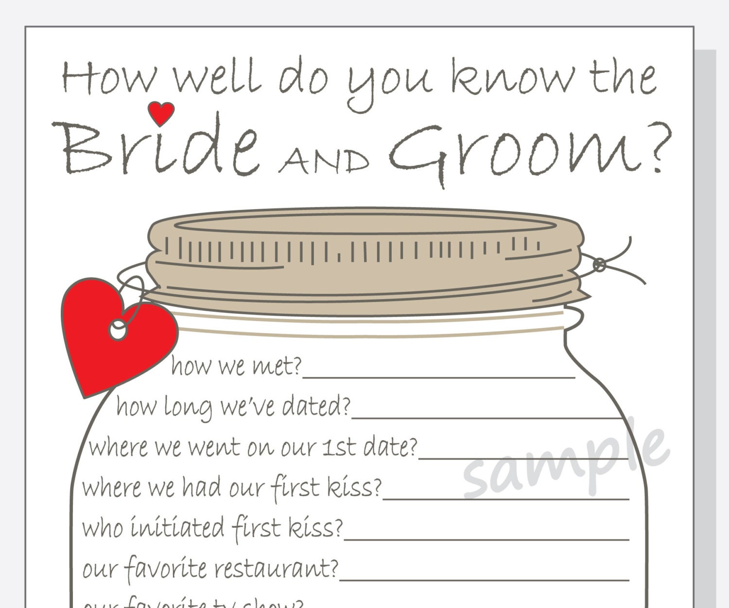 How Well Do You Know The Bride and Groom Printable Cards