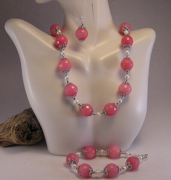 Agate Jewelry Set Stone Jewelry Set Pink by CathysCraftyDesigns