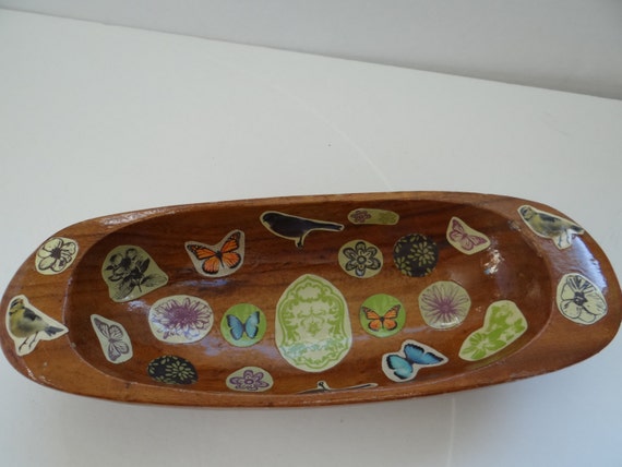 Long narrow decorative wooden bowl by Repurposing4AReason on Etsy