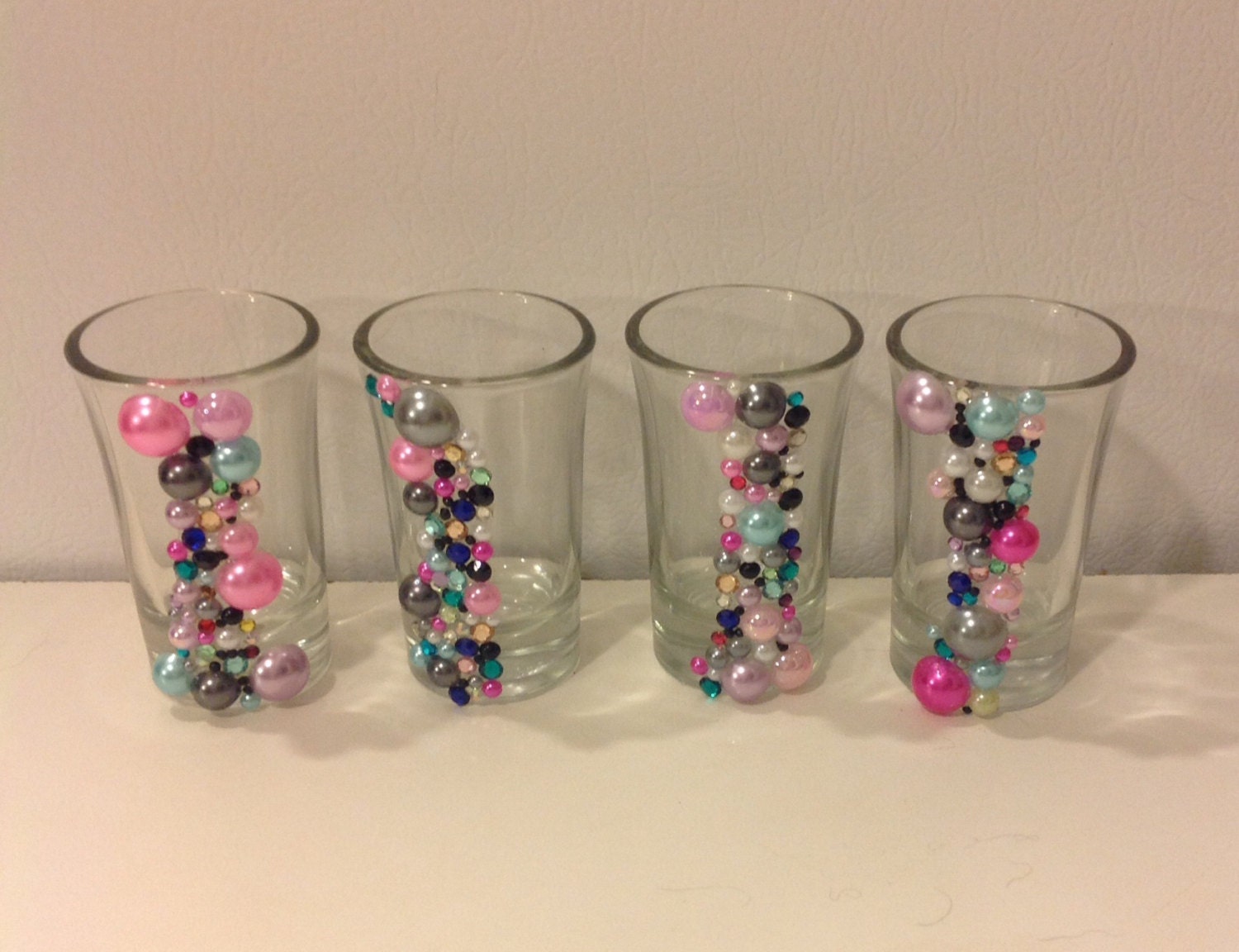 Beaded Shot Glasses Decorated Glasses by MaidenLongIsland on Etsy