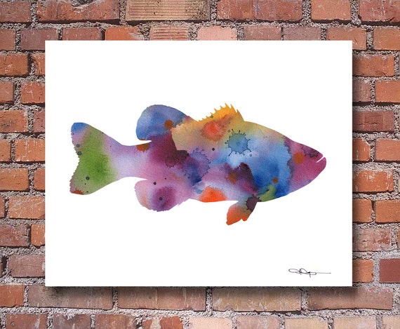 Bass Art Print Abstract Watercolor Painting Wall Decor