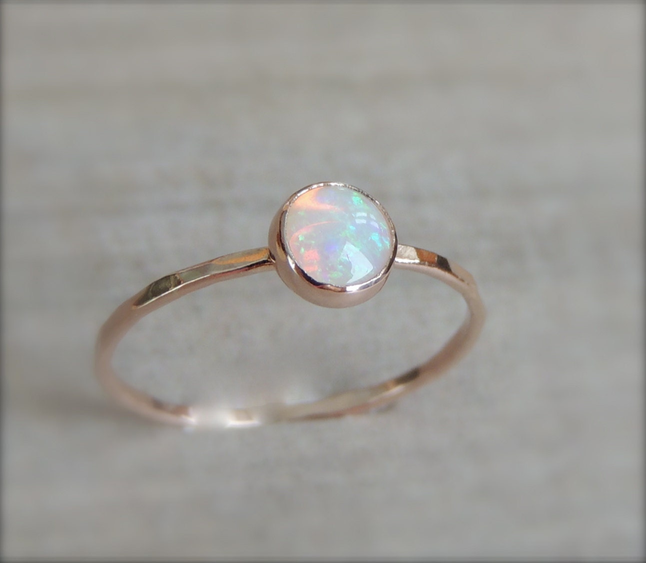 Glowing Rainbow Opal Gemstone on Rose Gold or Yellow by Luxuring