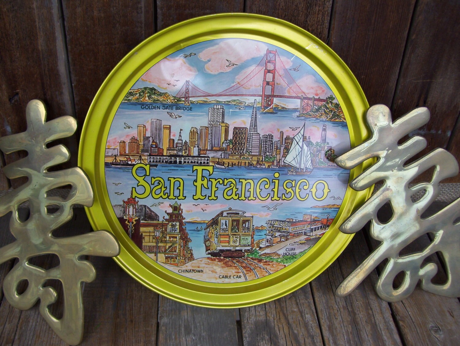 Rare San Francisco Souvenir Round Tin Metal Tray State