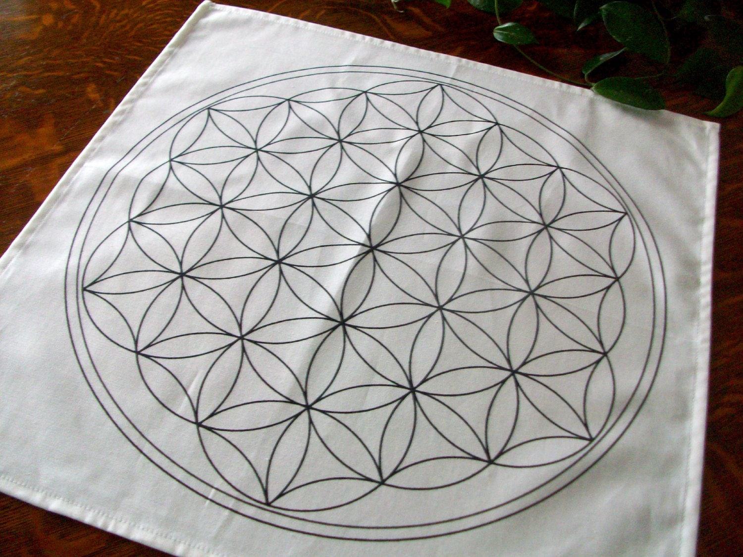 20x20 Flower of Life Black Line Grid Cloth Template Crystal