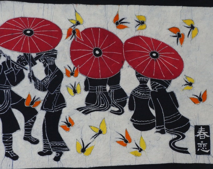 Spring Romance - Colorful/Monochrome Batik Tapestry Wall Decorative Painting 47 x 15