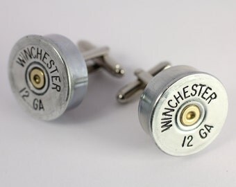 Winchester 12 Gauge Bullet Cufflinks Cuff Links Made w/ Real Bullet Shell Casings Steam Punk Victorian Military Wedding Police Jewelry
