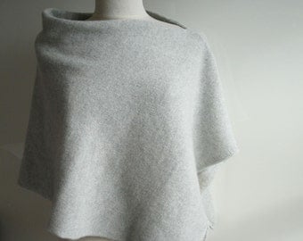 Poncho Knitted in Lambswool - British Spun Wool - Colour Palest Grey