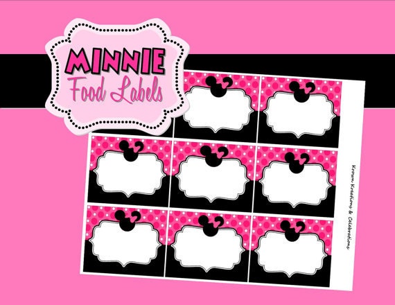 minnie mouse birthday party food labels place cards pink party