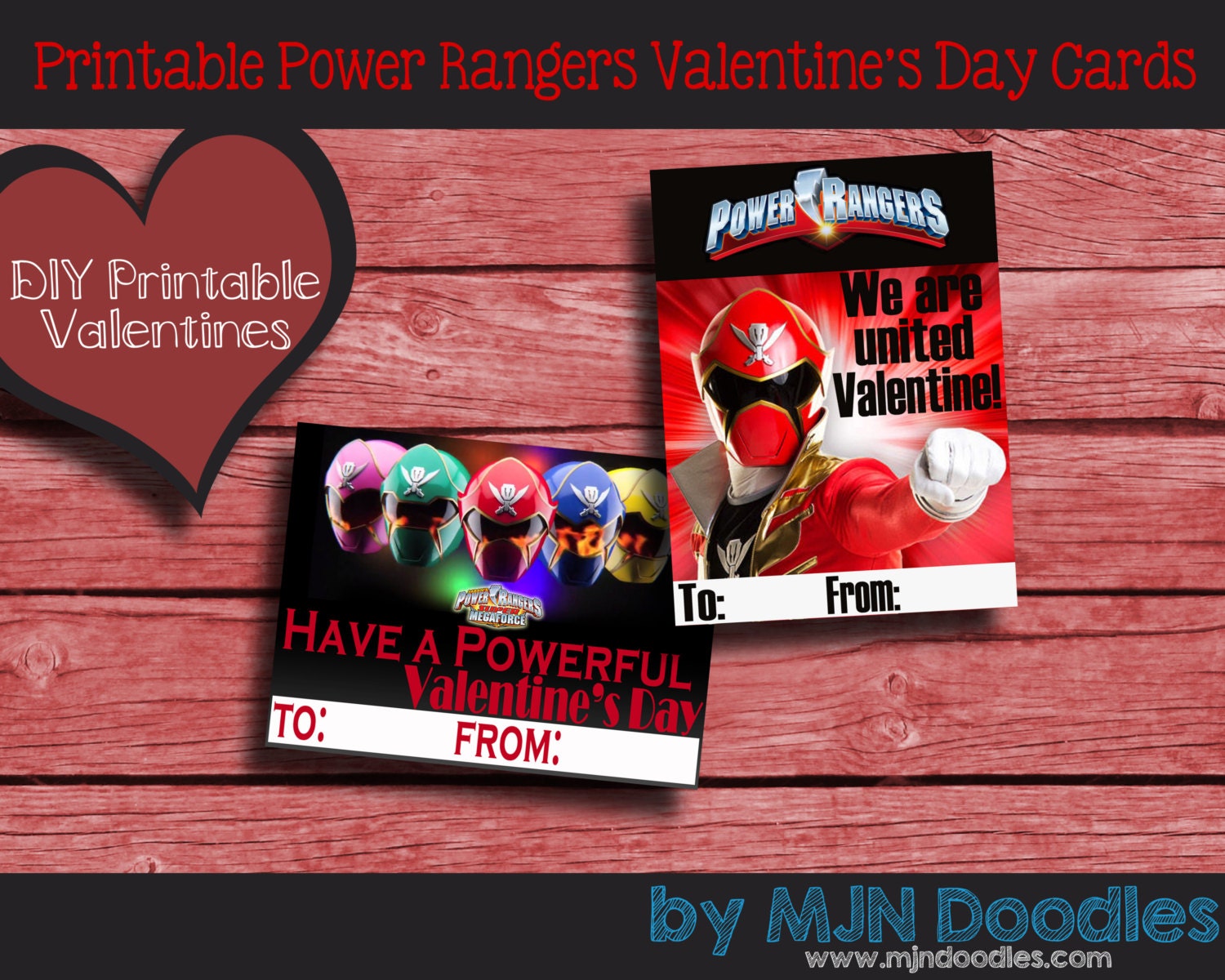 Printable Power Rangers Valentine s Day Cards By MJNDoodles