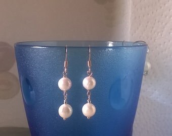 2 PERLE NATURALI Orecchini Argento Rodiato Ramato Orecchini Classici Eeleganti Hand Made Lucenti Compleanno Perle Naturali Lovely Earrings
