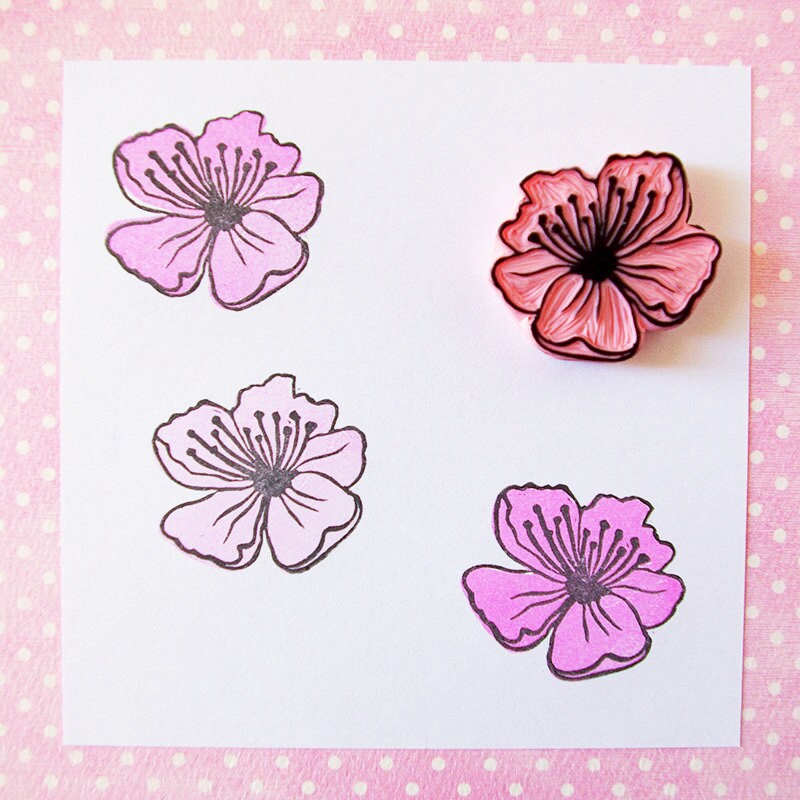 Cherry blossom rubber stamp flower hand carved stamp