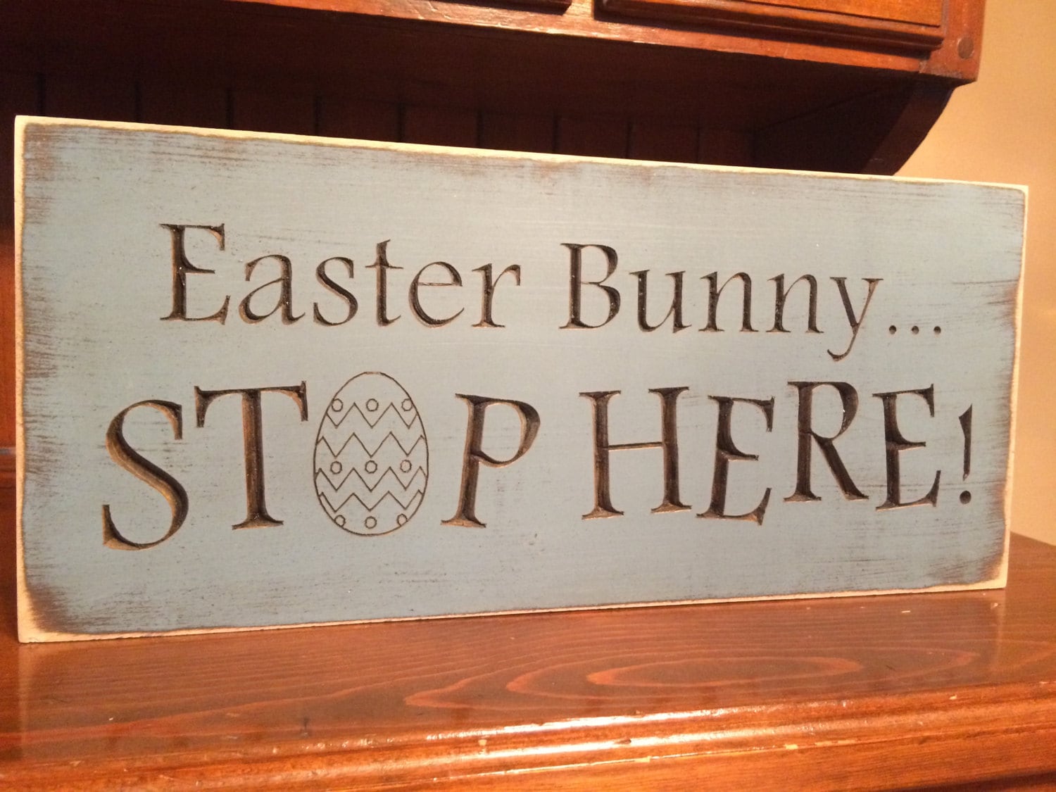 Custom Carved Wooden Sign Easter Bunny... Stop Here!!