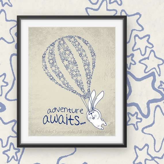 Hot air balloon nursery decor Rabbit bunny by PrintableChangeable