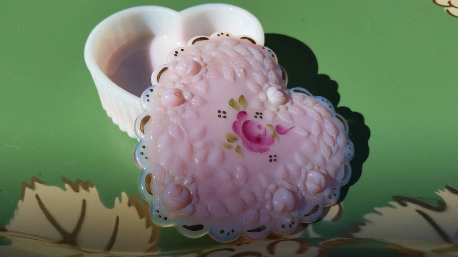 Vintage Fenton Pink Heart-Shaped Glass Trinket Box – Perfect Birthday ...