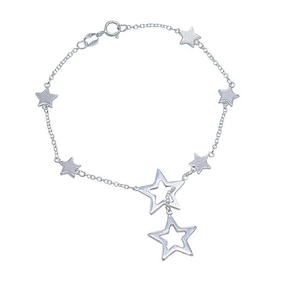 925 Sterling Silver Multiple Stars Lariat Bracelet 7.5 inches