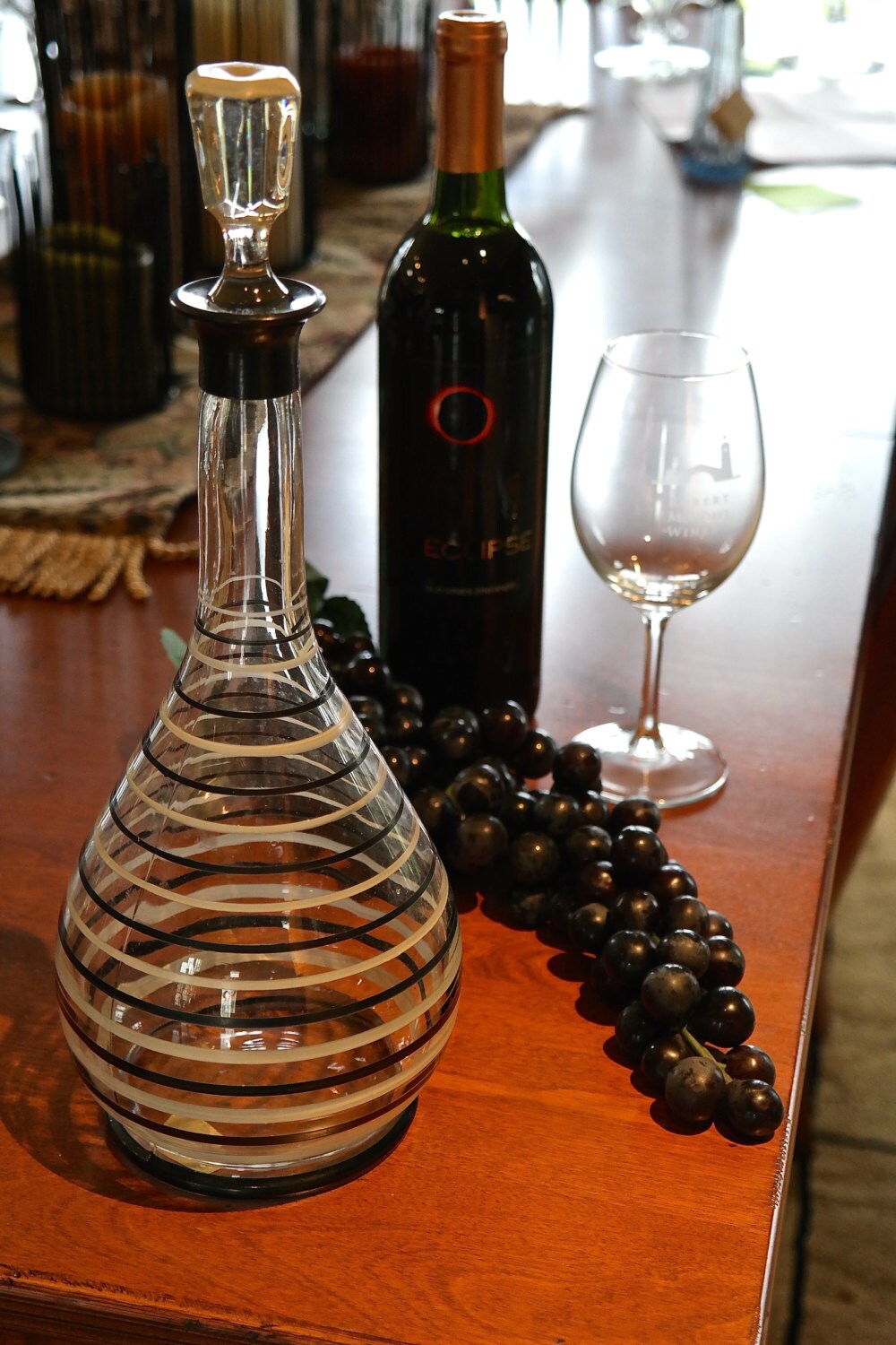 Vintage RETRO ART DECO Liquor Wine Decanter Black and White