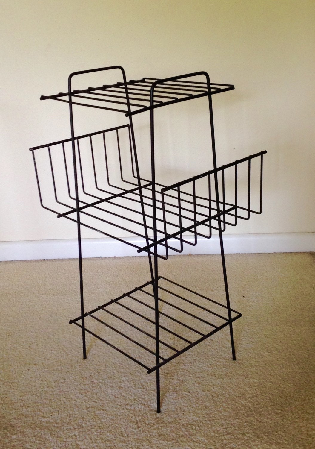 Wire Magazine Rack Bookshelf Plant Stand Mid Century Modern Retro