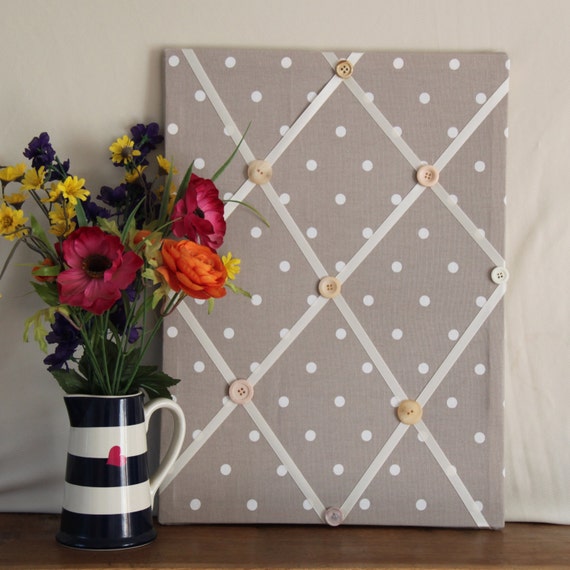 Fabric covered Spotty Pinboard Brown and Cream Pin Board or
