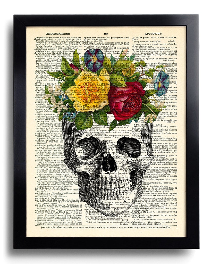 Skull Art Print Rose Roses Flowers Anniversary Gift