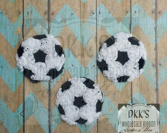 3 pc Shabby Soccer Ball- Going Out Of Business- Rosettes Soccer Ball's- 3 inches- Chiffon Unfrayed-white and black