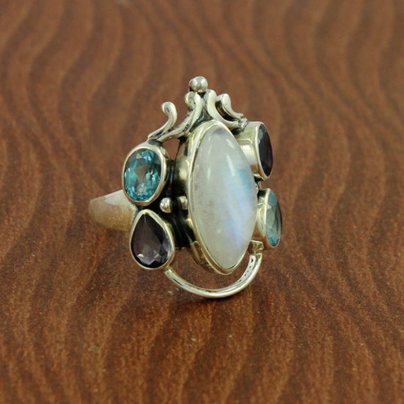 Natural Rainbow Moonstone Iolite Blue by jewelrycraftsupplier
