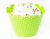 24 Green Polka Dot Cupcake Wrappers for Weddings, Engagement and Special Occassions