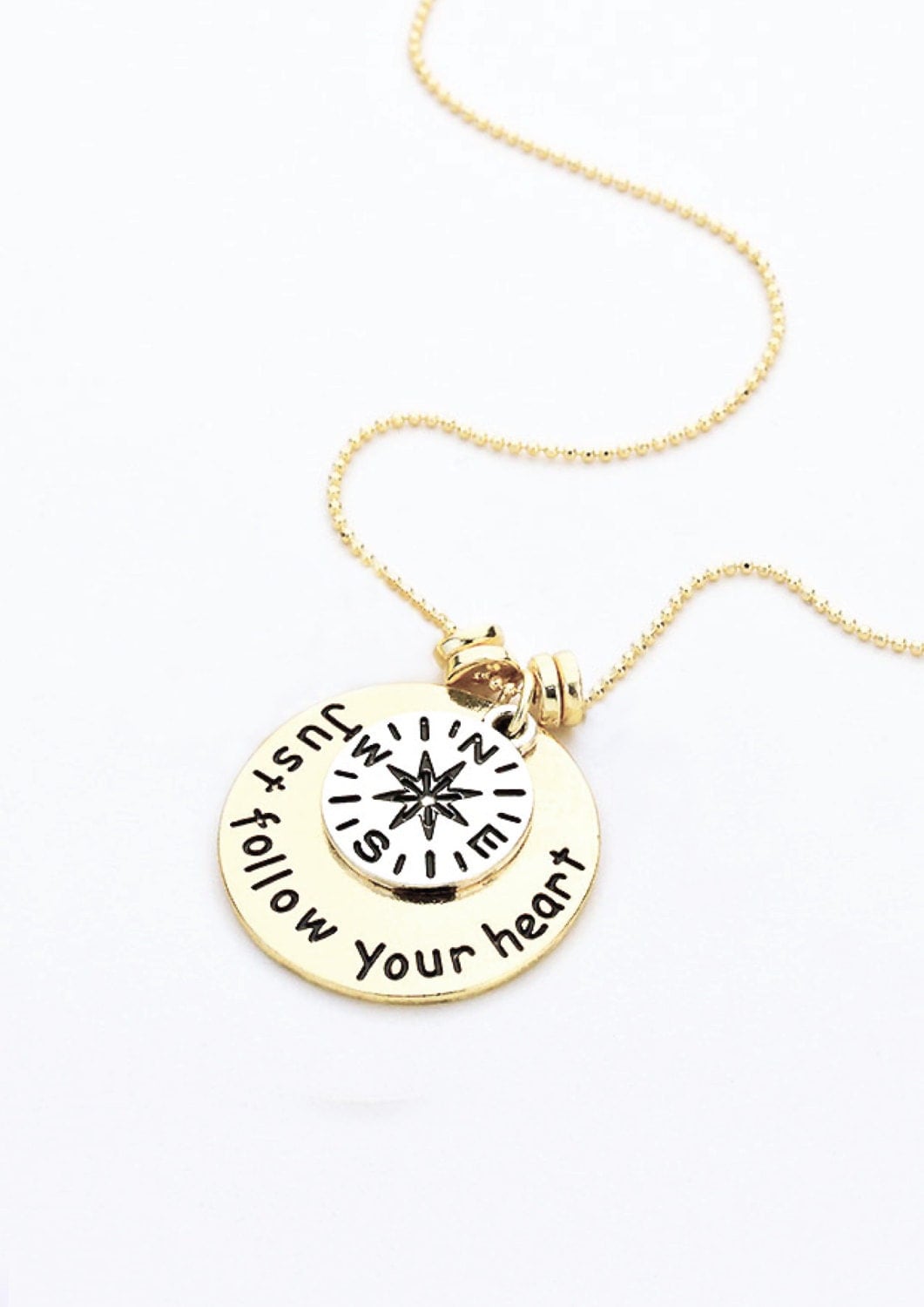 Wanderlust jewelry compass charm pendant necklace Just Follow