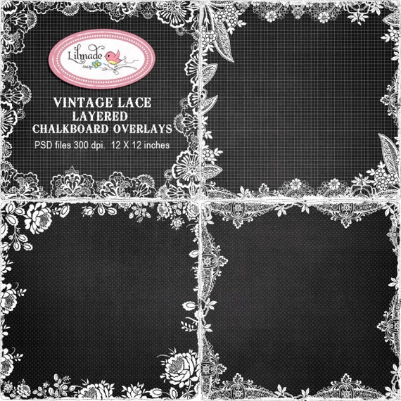 Vintage lace layered chalkboard overlays by LilmadeDigitals