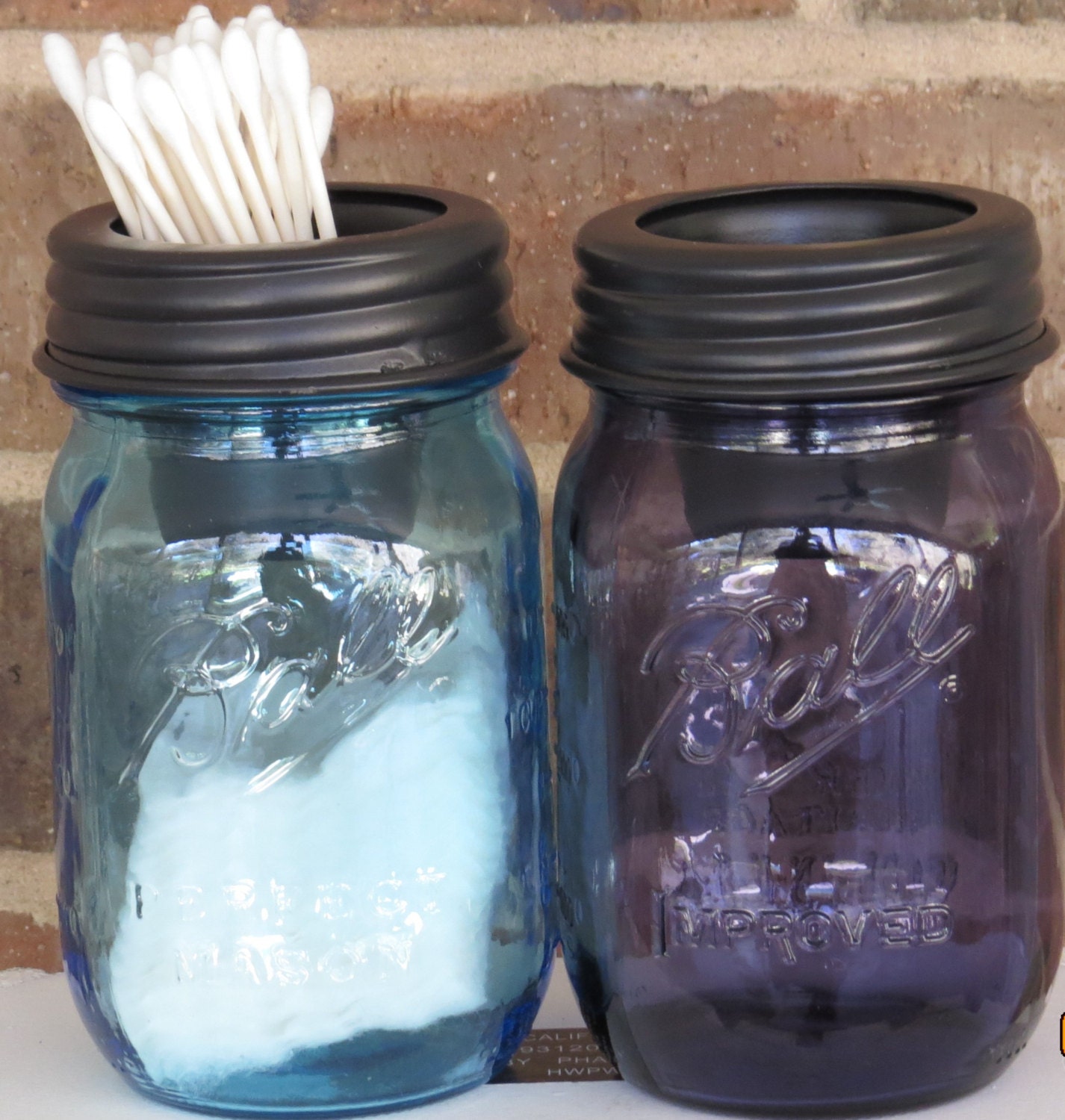 Mason Jar 16 oz Qtip / Cotton Ball Bathroom Jar 1