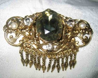 Vintage Large Art Nouveau Rhinestone Dangling Brooch 30s