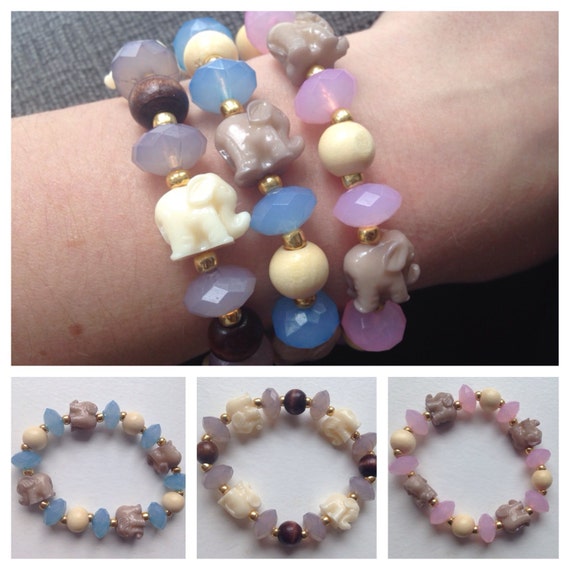 Items similar to Elastic elephant bead bracelet (3 color options) on Etsy