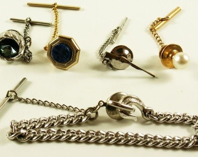 Storewide 25% Off SALE Vintage Set of Five Eclectic Tie Tacks in Various Designs & Shapes, each Featuring Unusual Rare Designs and Assorted