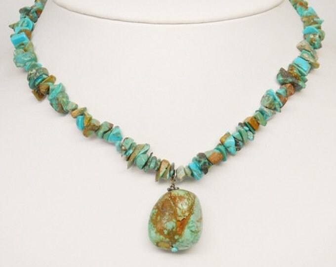 Storewide 25% Off SALE Vintage Southwestern Turquoise Designer Necklace Featuring Beautiful Sky Blue Gem Pieces and Large Turquoise Nugget E