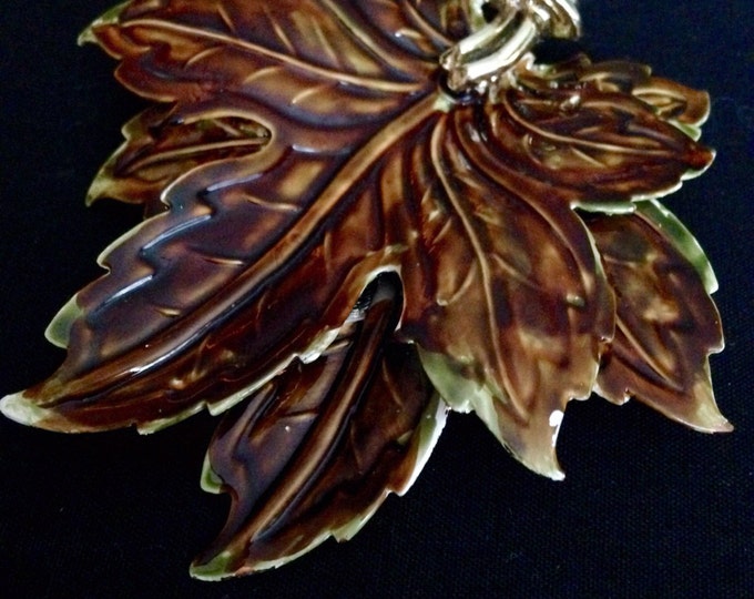 Storewide 25% Off SALE Vintage Enamel Double Maple Leaf Shaped CORO Signed Designer Brooch Featuring Iridescent Brown Textured Design