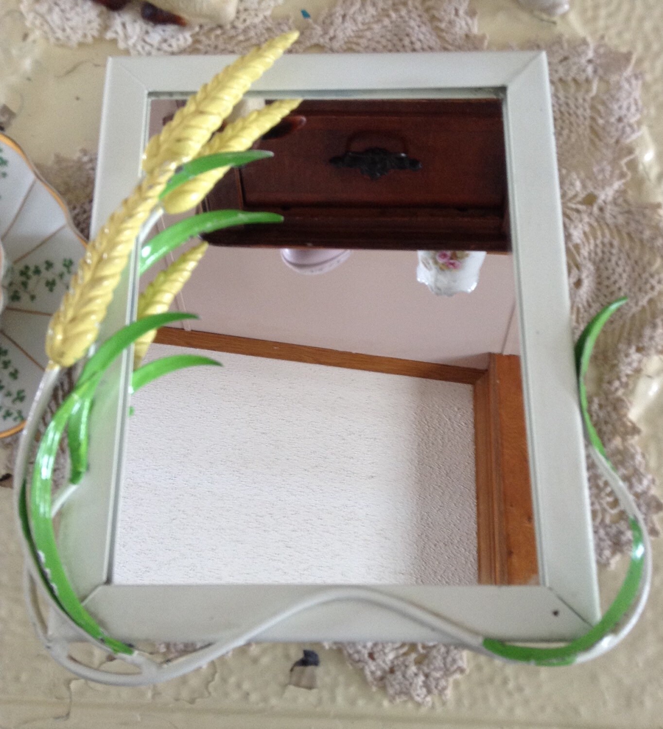 Vintage StandUp Vanity Mirror Painted Metal Frame by badcatsmom