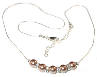 BRONZE Pearl Necklace Bridal Bridesmaid Sterling Silver Swarovski Elements