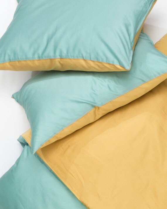 Blue and Mustard Reversible Duvet Cover and by ZigZagZurich