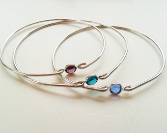 Swarovski Birthstone Bangle, Sterling Silver Bracelet, Birthday Gemstone Bangle, Sterling Silver Bridesmaids Gift, Sparkling Crystal Bangles