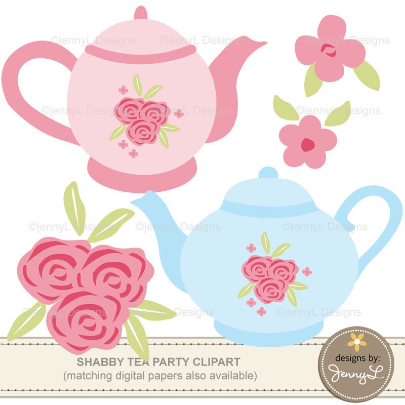 50% OFF Tea Party Clipart Birthday Bridal Baby Shower Kettle