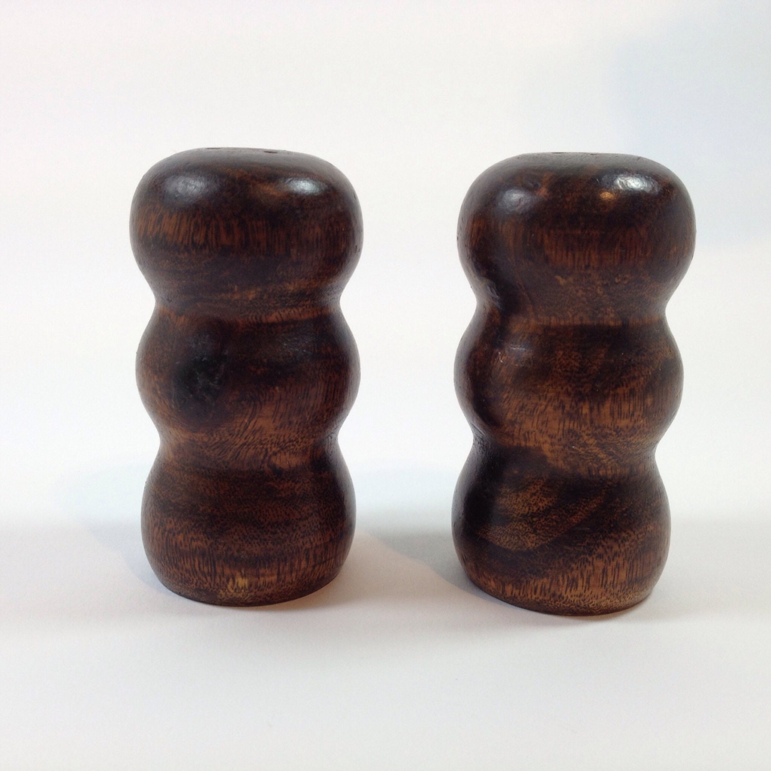 Mid Century Boho Turned Wood Small Salt and Pepper Shakers Tabletop